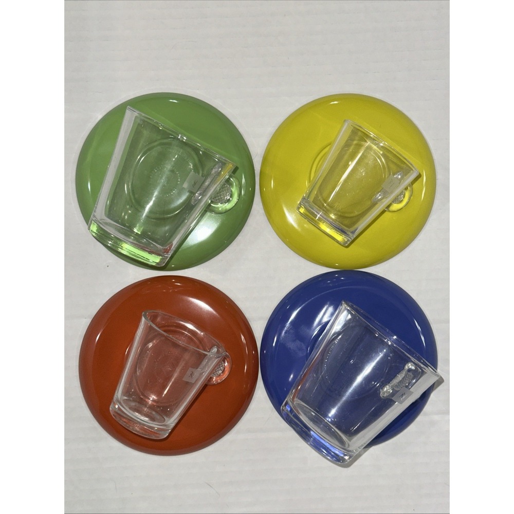 4 Nespresso Origin Collection Lungo Coffee Cups 2 Sizes + Plate Set Colorful‎